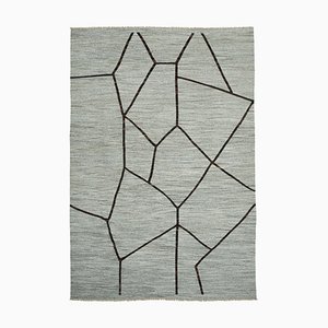 Tapis Kilim Plat Fait Main Anatolien Gris en Laine