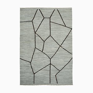 Tappeto Kilim Flatwave grigio fatto a mano in lana anatolica
