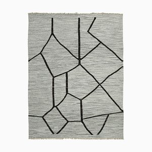 Grauer Handgeknüpfter Oriental Flawave Kilim Teppich aus Wolle