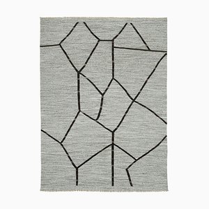 Grauer Handgeknüpfter Anatolischer Flatwave Teppich aus Wolle