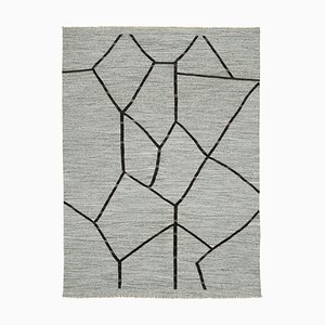 Tapis Kilim Plat Fait Main Anatolien Gris en Laine