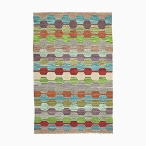 Tapis Kilim Fait Main Bleu en Laine Fait Main Turquoises