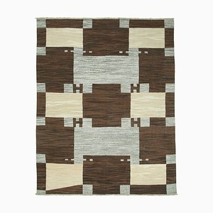 Tappeto Kilim Flatwave in lana orientale intrecciata a mano marrone