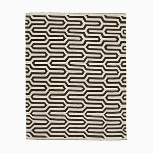Brown Geometric Design Wool Flatwave Kilim Carpet
