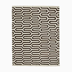 Tappeto Kilim Flatwave in lana con disegno geometrico marrone