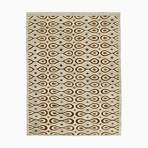 Grey Hand Knotted Geometric Wool Flatwave Kilim Carpet