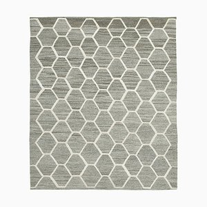 Grey Handmade Decorative Wool Flatwave Kilim Carpet