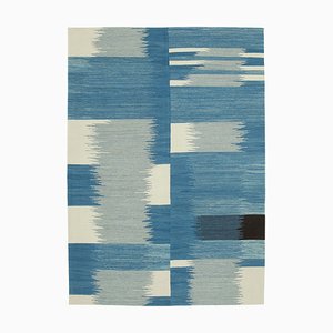 Blue Handmade Turkish Wool Flatwave Kilim Carpet
