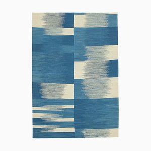 Blauer Handgeknüpfter Flatwave Kilim Teppich aus Orientalischen Wolle
