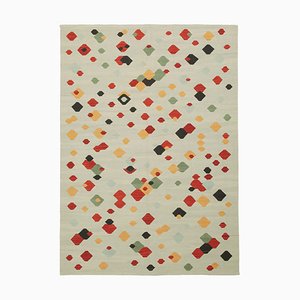 Beige Hand Knotted Geometric Wool Flatwave Kilim Carpet