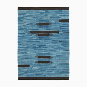 Tappeto Kilim Flatwave in lana orientale blu annodata a mano