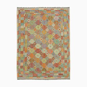 Tapis Kilim Tissé à Plat Ondulé Multicolore et Laine Orientale