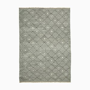 Grauer Handgeknüpfter Anatolischer Flatwave Teppich aus Wolle