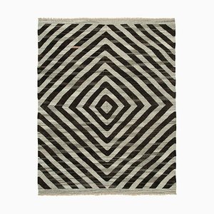 Tapis Kilim Tissé à Plat Géométrique Gris Laine Fait Main