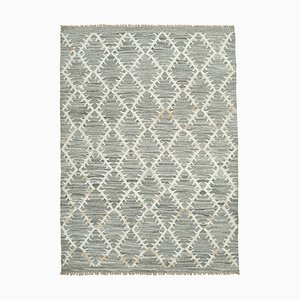 Tappeto Kilim Flatwave grigio fatto a mano in lana anatolica