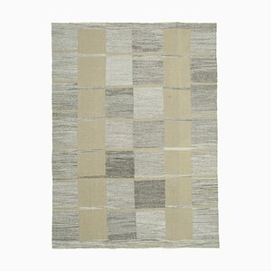 Grauer Handgeknüpfter Oriental Flawave Kilim Teppich aus Wolle