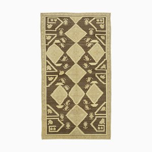 Beige Antique Handwoven Wool Tribal Vintage Rug