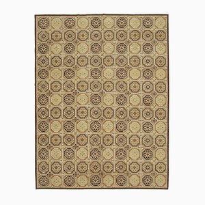 Beige Decorative Hand Knotted Wool Oushak Carpet