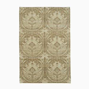 Beige Turkish Hand Knotted Wool Oushak Carpet