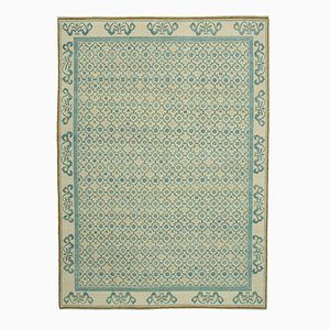 Blauer Oushak Teppich aus handgewebter Wolle
