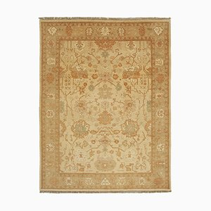 Tapis Oushak Décoratif Antique Beige Tissé à la Main