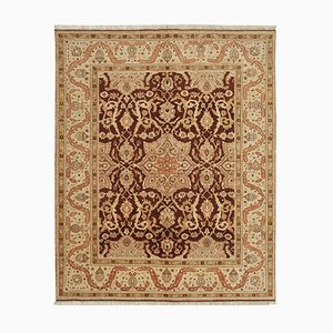 Beige Decorative Hand Knotted Wool Oushak Carpet