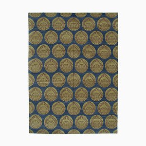 Blauer orientalischer Oushak Teppich aus handgewebter Wolle