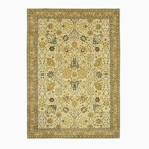 Tapis Oushak Beige Antique Fait Main en Laine