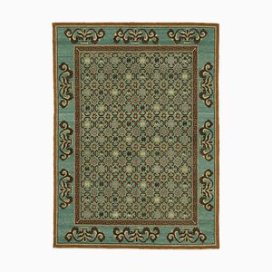 Turquoise Turkish Hand Knotted Wool Oushak Carpet