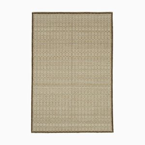 Beige Turkish Hand Knotted Wool Oushak Carpet