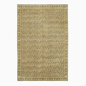 Alfombra Oushak decorativa beige hecha a mano de lana