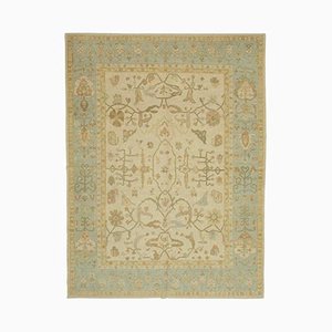 Beige Traditional Hand Knotted Wool Oushak Carpet