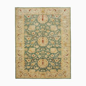 Beige Decorative Hand Knotted Wool Oushak Carpet