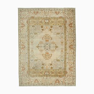 Vintage Turkish Beige Handwoven Oushak Rug