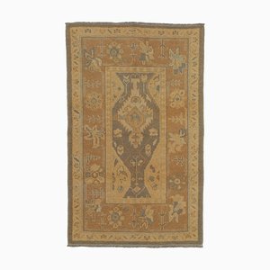 Orange Anatolian  Hand Knotted Wool Small Oushak Carpet