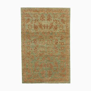 Grüner Dekorativer Handgeknüpfter Oushak Teppich aus Wolle