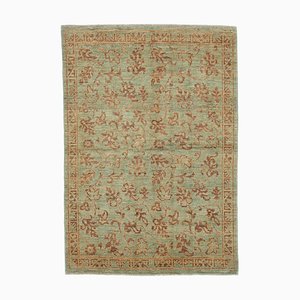 Green Oriental Hand Knotted Wool Small Oushak Carpet