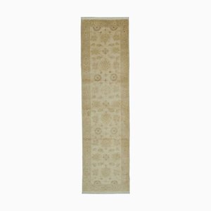 Beige Turkish Handmade Wool Runner Oushak Carpet