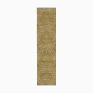 Yellow Traditional Hand Knotted Wool Runner Oushak Carpet