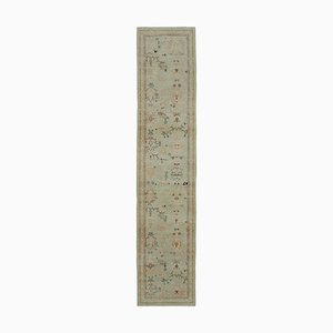 Beige Anatolischer Handgewebter Oushak Teppich aus Wolle