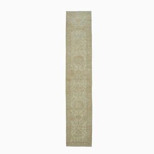 Beige Oriental Hand Knotted Wool Runner Oushak Carpet
