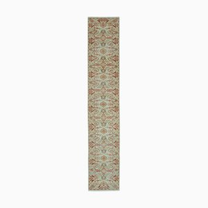 Beige Decorative Hand Knotted Wool Runner Oushak Carpet