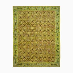 Grüner Oushak Teppich aus handgewebter Wolle in Altrosa