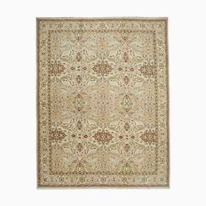 Tappeto grande Oushak beige fatto a mano di lana anatolica beige