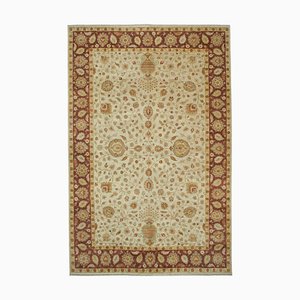 Antiker Handgemachter Beiger Oushak Teppich aus Wolle in Beige