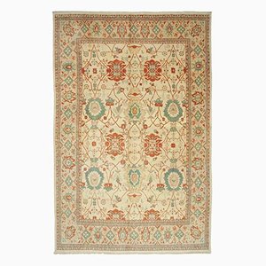 Beige Turkish Hand Knotted Wool Large Oushak Carpet