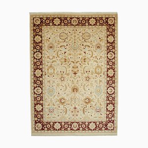 Vintage Beige Hand Knotted Wool Oushak Rug