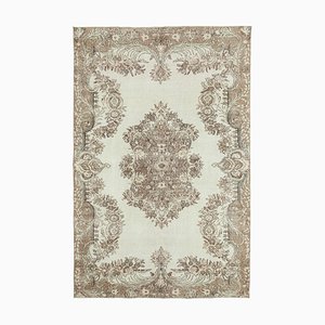 Beige Anatolian  Low Pile Hand Knotted Vintage Rug