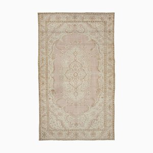 Beige Oriental Low Pile Hand Knotted Vintage Rug