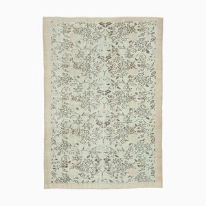 Beige Türkischer Floraler Handgemachter Vintage Teppich
